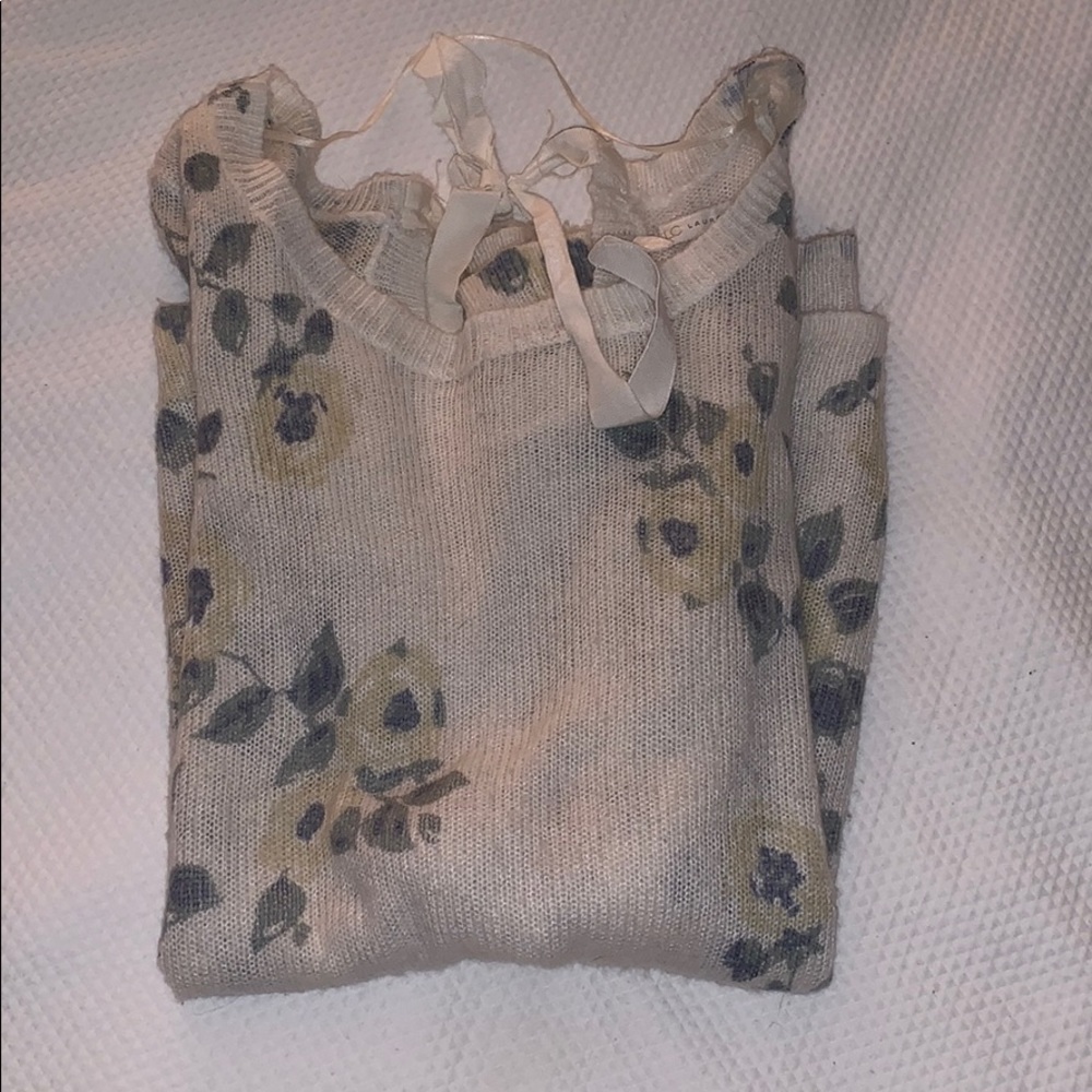 Lauren Conrad cream flower tied in back sweater